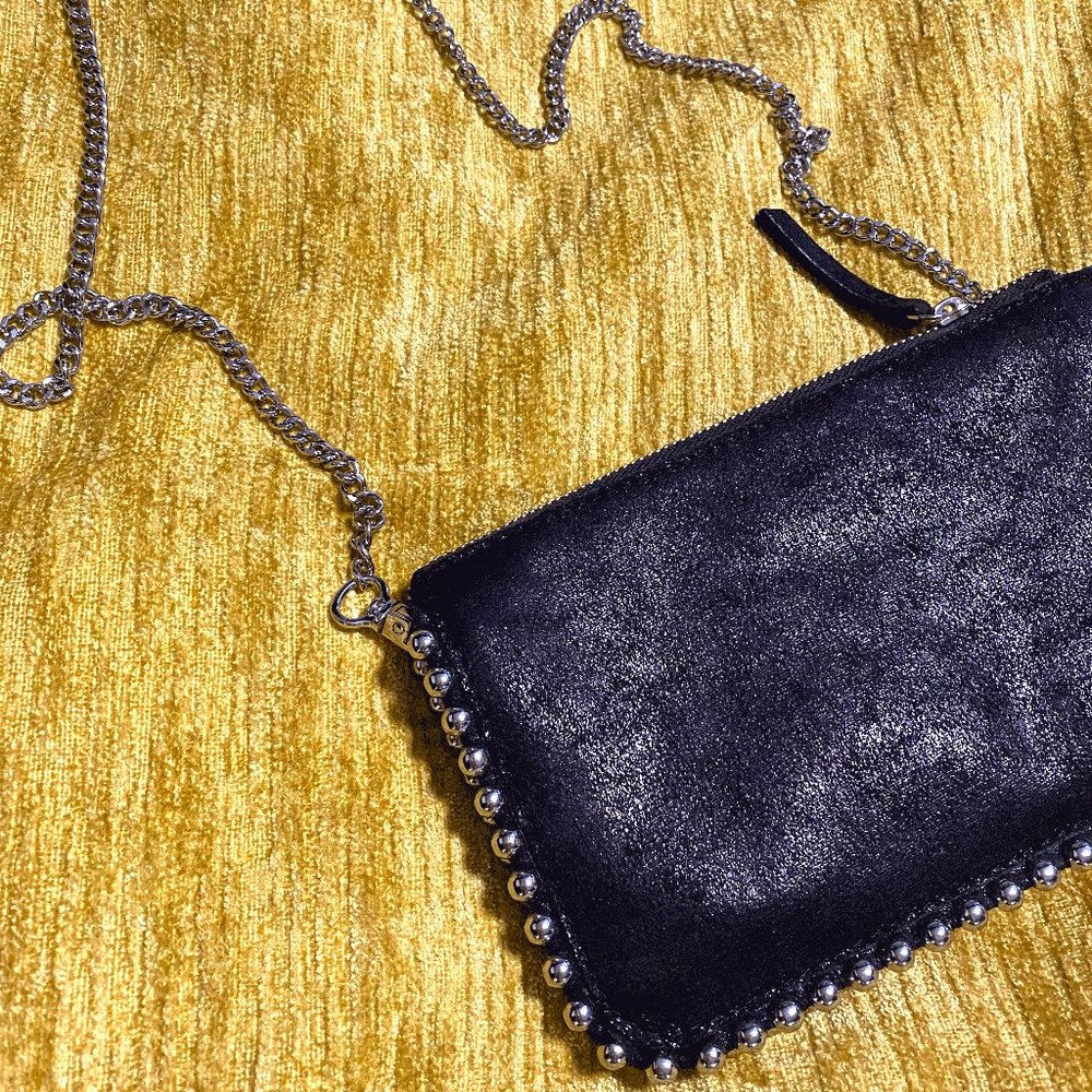 Zara Edgy Black Clutch with Crossbody Chain